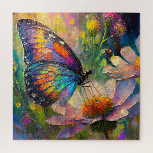Bunter Schmetterling und Wildblumen bei Sonnenaufg Puzzle