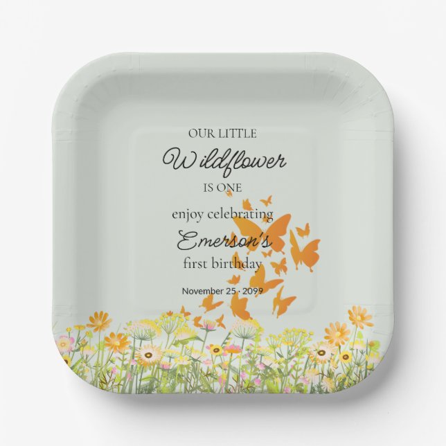 Bunter Schmetterling Wildblume 1. Geburtstag Pappteller (Vorderseite)
