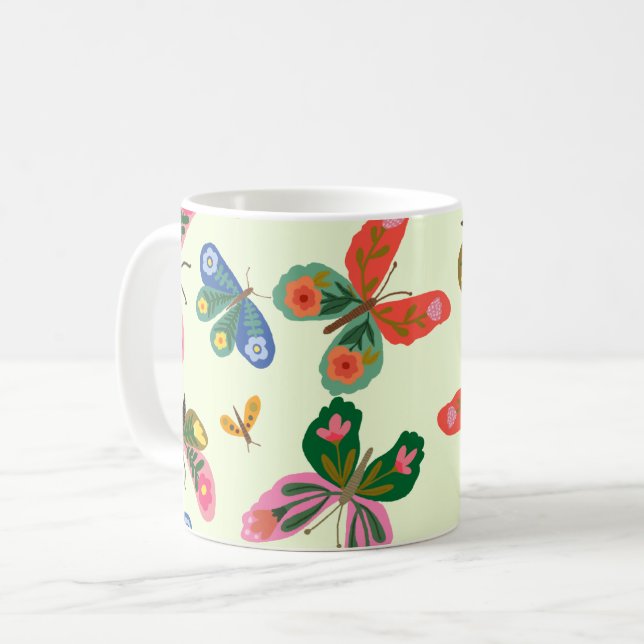 Bunter Schmetterlingsgarten-Becher Kaffeetasse (Vorderseite Links)