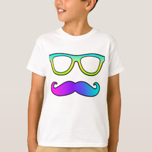 Bunter Schnurrbart und Gläser T-Shirt