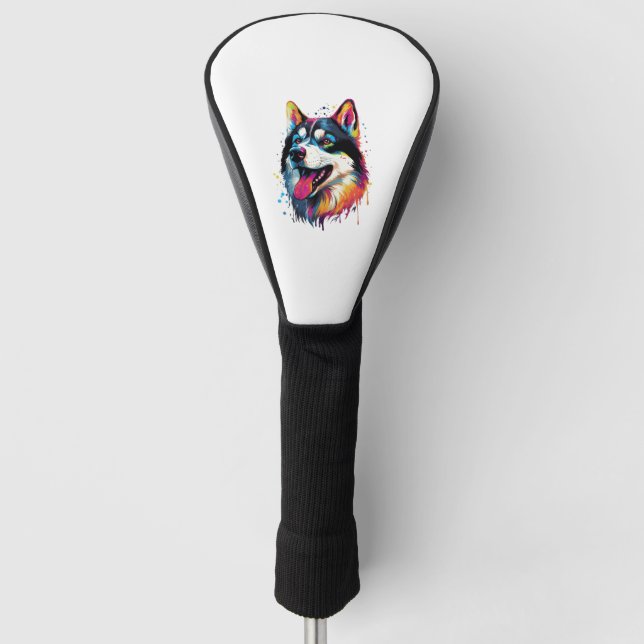 bunter sibirischer Husky-Hund im PopArt-Stil Golf Headcover (Vorderseite)