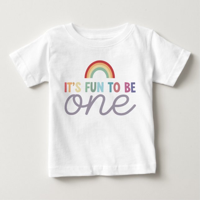 Bunter Spaß Mädchen zum 1. Geburtstag Regenbogen Baby T-shirt (Vorderseite)