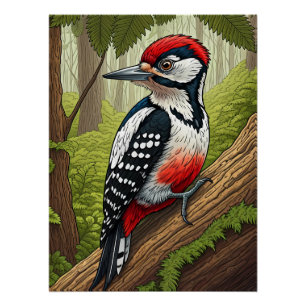 Bunter Specht im Wald Poster