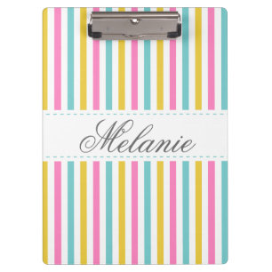 Bunter Streifen-Muster-individueller Name Klemmbrett