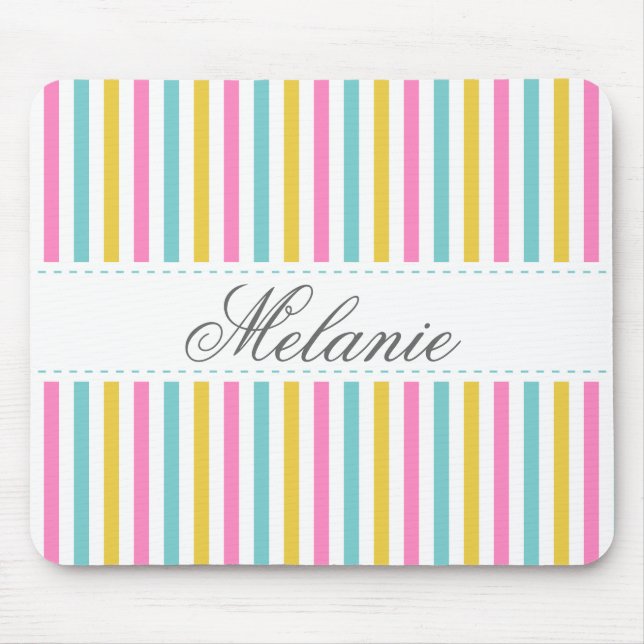 Bunter Streifen-Muster-individueller Name Mousepad (Vorne)