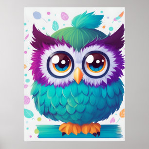 Bunter Süßer Owl mit großen Augen Kinderposter  Poster