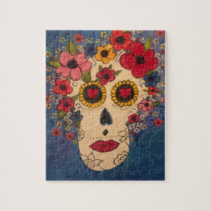 Bunter Tag des Toten Zuckerschädels mit Blume Puzzle