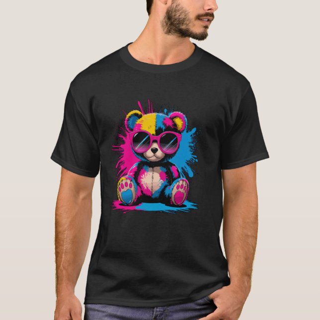 Bunter Teddybär mit Sonnenbrille T-Shirt (Vorderseite)