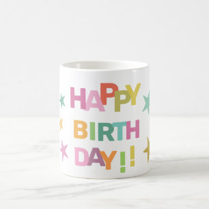 Bunter Text und Sterne zum Geburtstag Kaffeetasse