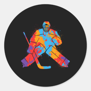 Bunter Torwart Hockeyspieler Jungen Eishockey Runder Aufkleber