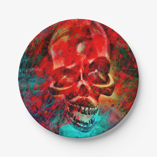 Bunter Totenkopf  Pappteller (Vorderseite)