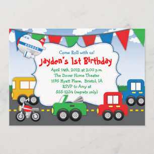 Bunter Transport-Themed Party Einladung