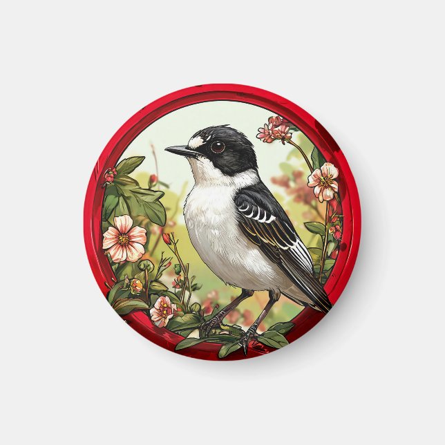 Bunter Trauerschnäpper Vogel Magnet (Vorne)