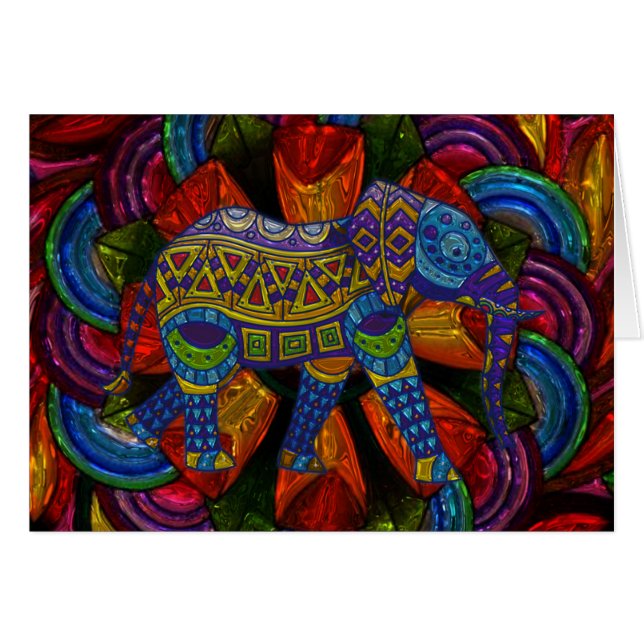 Bunter verzierter Elefant und Mandala (Vorderseite (Horizontal))