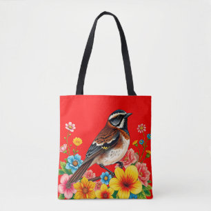 Bunter Vogel auf Blumen sitzend