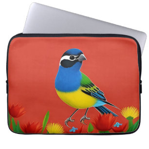 Bunter Vogel auf lebendigen Blumen sitzend Laptopschutzhülle
