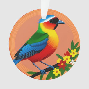 Bunter Vogel auf lebendigen Blumen sitzend Ornament
