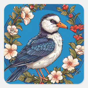 Bunter Vogel Floraler Dekor Quadratischer Aufkleber