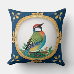 Bunter Vogel in einem verzierten goldenen Rahmen Kissen