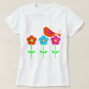 bunter Vogel mit bunten Blumen T-Shirt