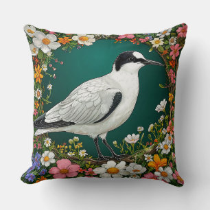 Bunter Vogel mit floralem Rahmen Kissen