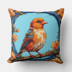 Bunter Vogel mit floralem Rahmen Kissen
