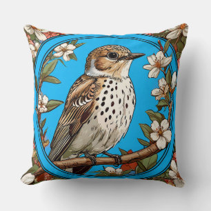 Bunter Vogel mit floralem Rahmen Kissen
