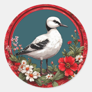 Bunter Vogel mit floralem Rahmen Runder Aufkleber