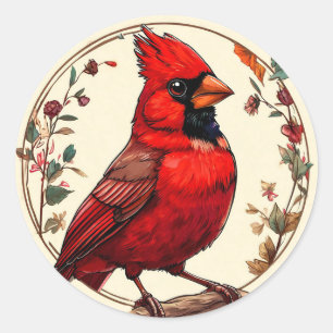 Bunter Vogel mit floralem Rahmen Runder Aufkleber