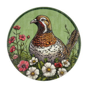 Bunter Vogel mit floralem Rahmen Schneidebrett