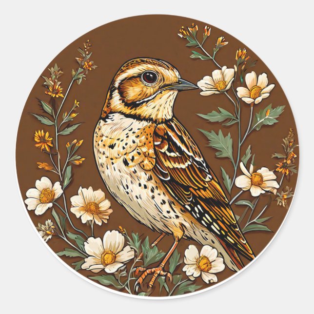 🐦 Bunter Vogel Natur Kunst Helle Illustration Runder Aufkleber (Vorderseite)