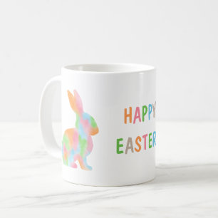 Bunter Wasserfarben-Hase und Happy Easter Text Kaffeetasse