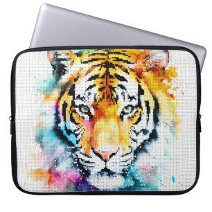 Bunter Wasserfarben-Tigerkopf im geometrischen Sti Laptopschutzhülle