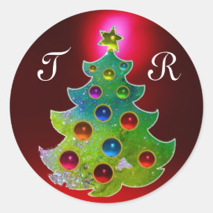 BUNTER WEIHNACHTSBAUM IN DEN GRÜNES GOLDGlitzern Runder Aufkleber