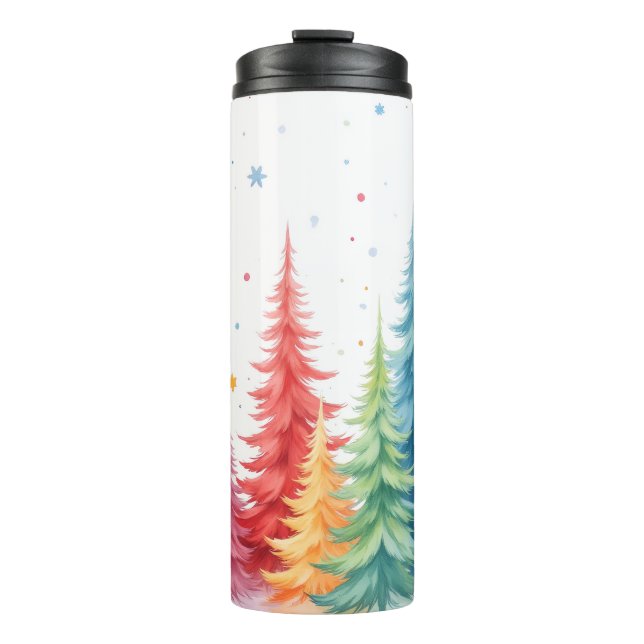 Bunter Weihnachtsbaum-Thermalbecher  Thermosbecher (Vorderseite)