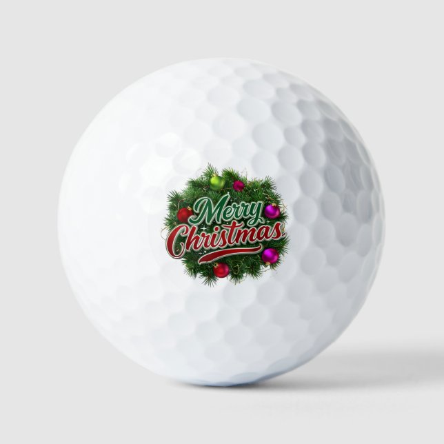 Bunter Weihnachtskranz mit fröhlichem Gruß Golfball (Vorderseite)
