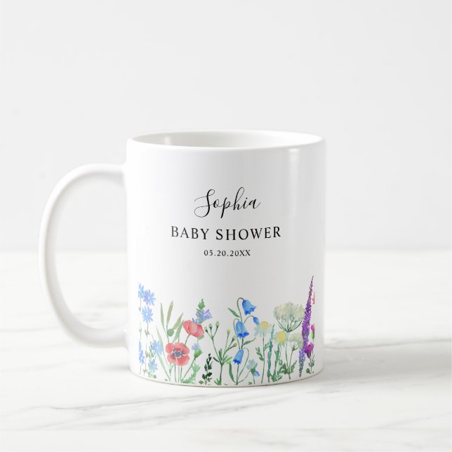 Bunter Wildblumen-Baby-Shower-Feier Kaffeetasse (Links)