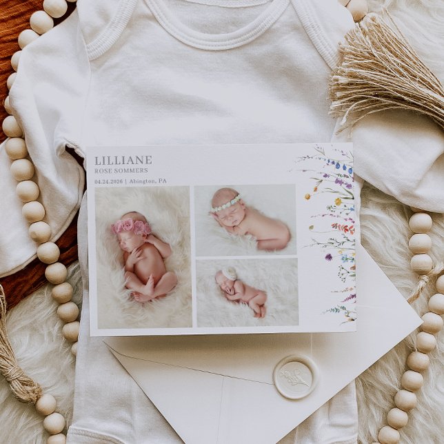 Bunter Wildblumen-Babys Foto-Ankündigungskarte Einladung (Von Creator hochgeladen)