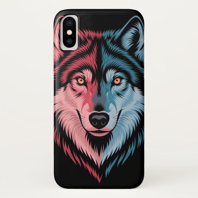bunter Wolf auf schwarzem Hintergrund Case-Mate iPhone Hülle (Rückseite)