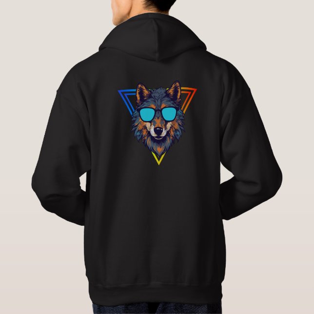 Bunter Wolf mit Sonnenbrillen Hoodie, Spaß und Tre Hoodie (Rückseite)