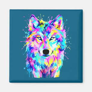 Bunter Wolf-Splash-Art-Wildtier  Magnet