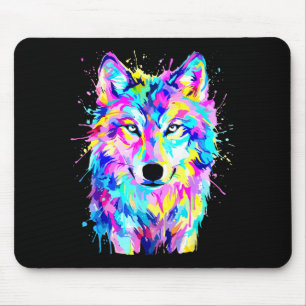 Bunter Wolf-Splash-Art-Wildtier- Mousepad