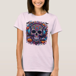 Bunter Zucker-Schädel Halloween Tag der Toten T-Shirt