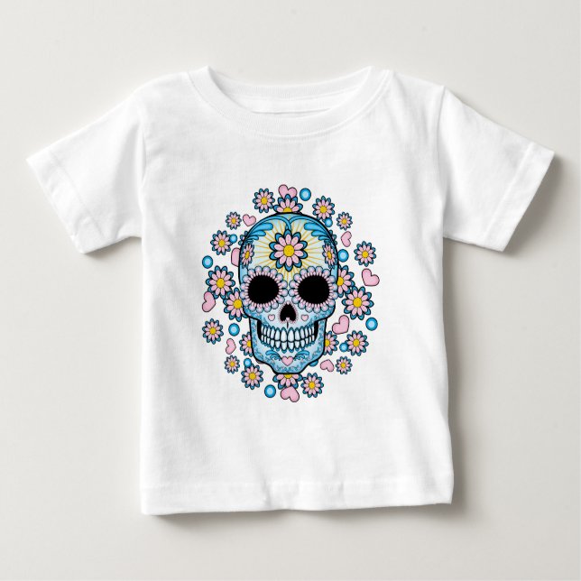 Bunter Zuckerschädel Baby T-shirt (Vorderseite)