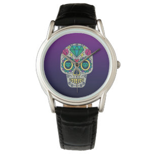 Bunter Zuckerschädel Lila Ombre Armbanduhr