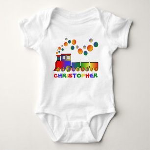 Bunter Zug personalisiert Baby Strampler