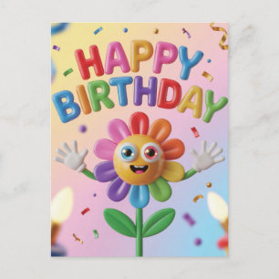 Buntes 3D Alles Gute zum Geburtstag mit Blume Postkarte