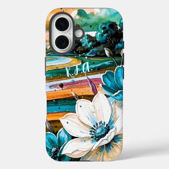 Buntes Abstrakt mit Initialen Case-Mate iPhone Hülle (Rückseite)
