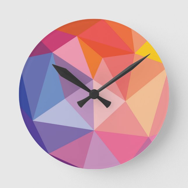 Buntes abstraktes Dreieck-Muster Runde Wanduhr (Vorderseite)