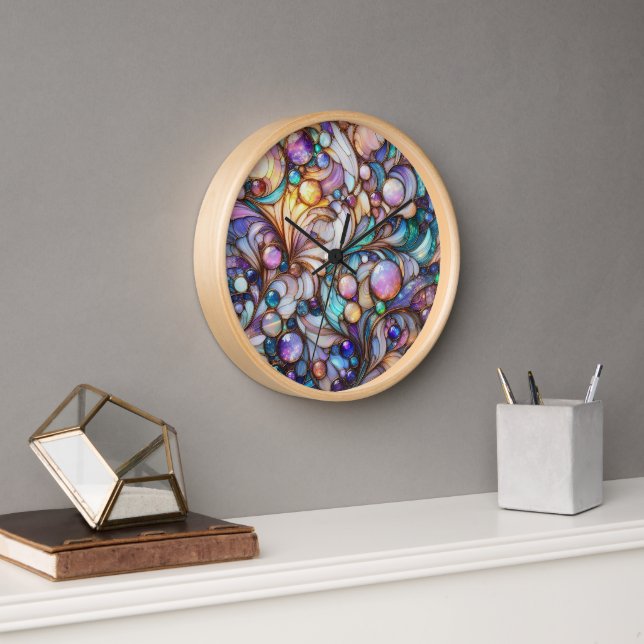 Buntes abstraktes Glasfenster Uhr (Büro)